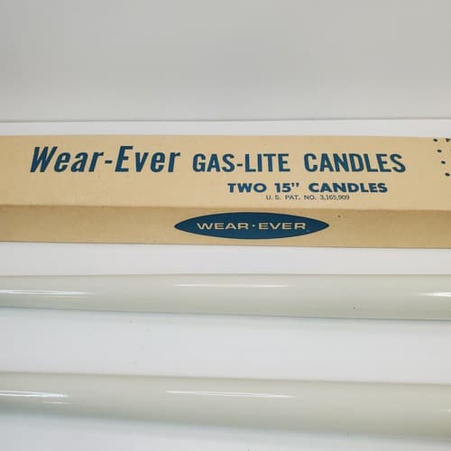 Vintage Wear-Ever Gas Lite 15" Candles Mid Century Modern MCM Pair w/ Box White - Thumbnail 5