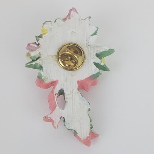 Vintage Painted Resin Flowers Floral Bouquet Multicolor Ribbon Spring Brooch Pin - Thumbnail 2