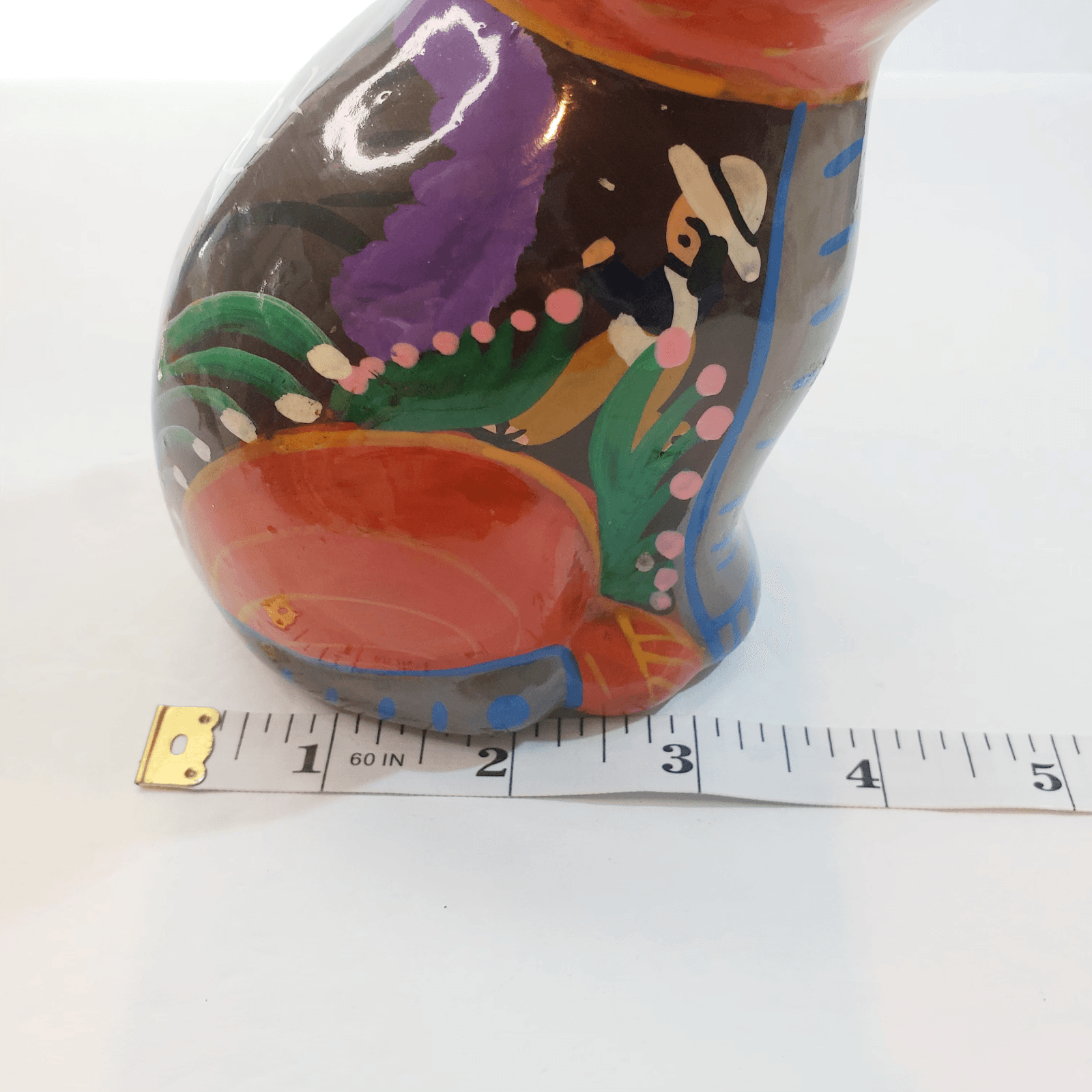 Mexican Folk Art Clay Pottery Hand Painted Glazed Village Cat Kitten Figurine 5" - Thumbnail 8
