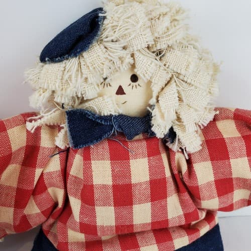Vtg Primitive Handcrafted Folk Art Wired Fabric Raggedy Ann and Andy Style Dolls - Thumbnail 3