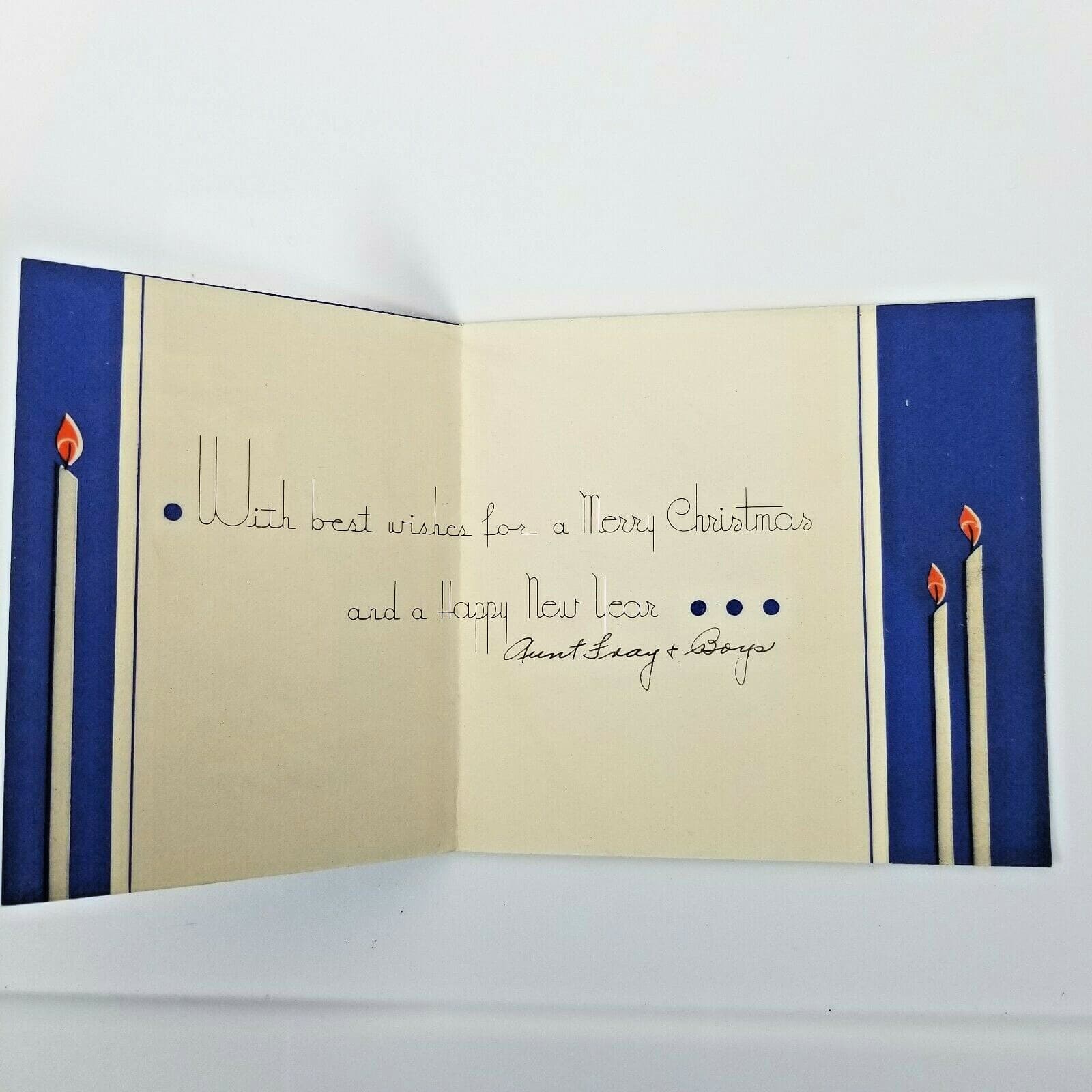 Vintage Christmas & New Years Card Clipper Ship Sailing Candles Ocean Water - Thumbnail 2