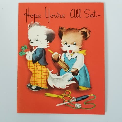 Vintage Christmas Card Bears Dressing Grooming Brushing Scissors S Co. 23