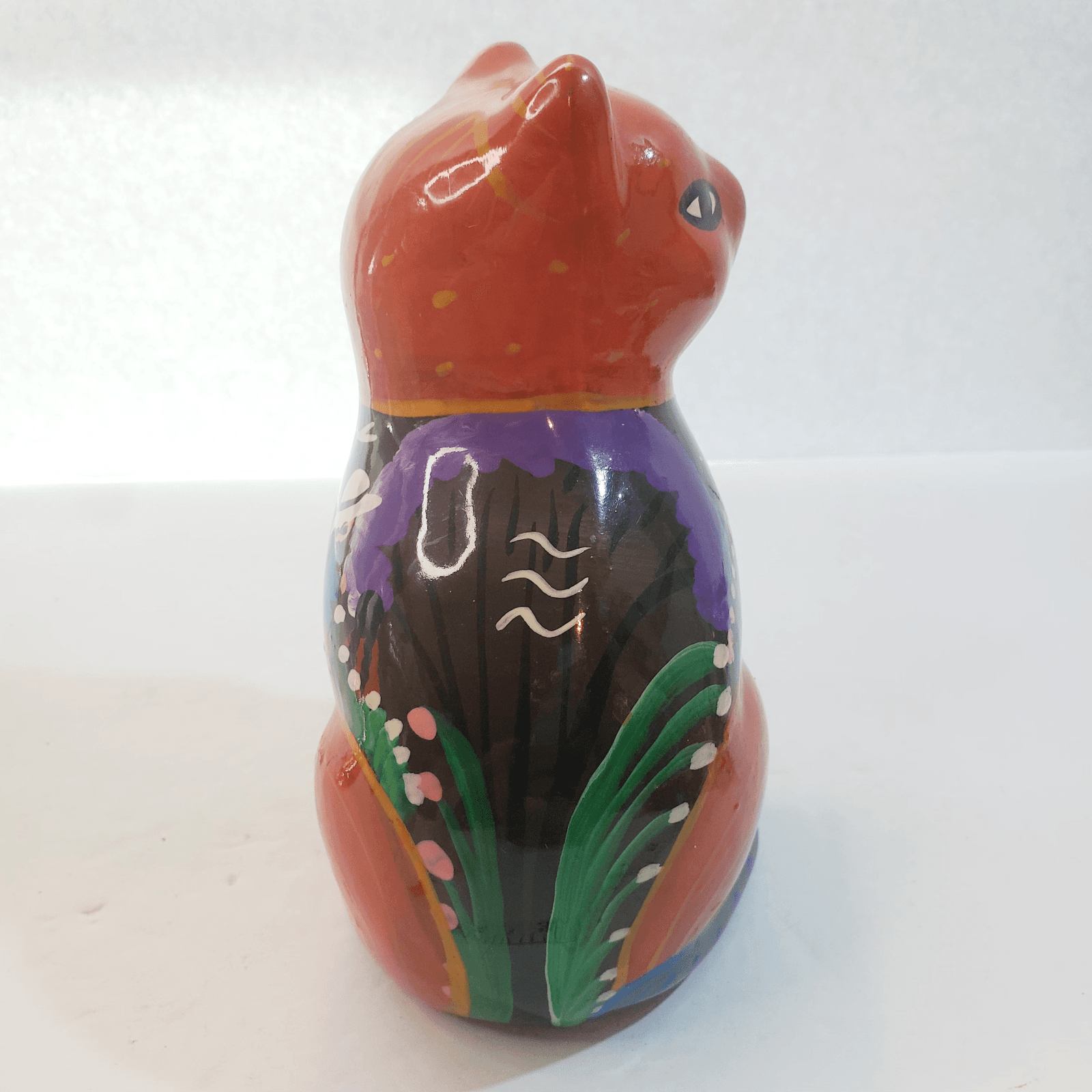 Mexican Folk Art Clay Pottery Hand Painted Glazed Village Cat Kitten Figurine 5" - Thumbnail 3