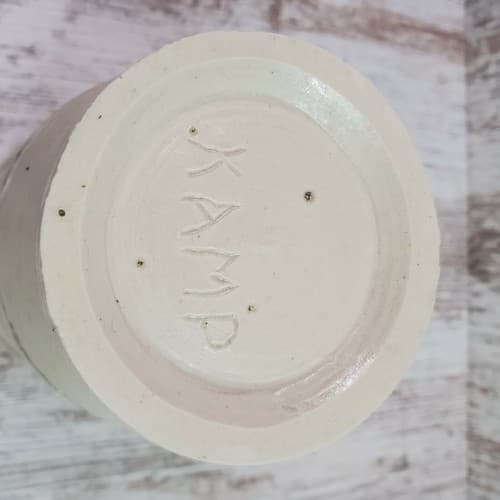 Studio Art Pottery Vase Cream Brown Signed Kamp Rustic Southwest Crude Rough - Thumbnail 5
