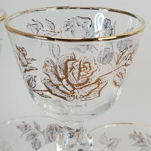 Vtg Libbey White Rose Bouquet Gold Trim Hostess Set of 7 Cocktail Glasses 4 oz. - Thumbnail 2