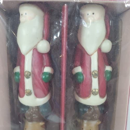 Set of 2 Russ Berrie Handpainted Santa & Reindeer Taper Christmas Candles NEW - Thumbnail 2