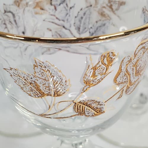 Vtg Libbey White Rose Bouquet Gold Trim Hostess Set of 7 Cocktail Glasses 4 oz. - Thumbnail 3
