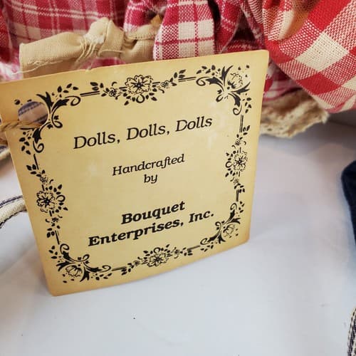 Vtg Primitive Handcrafted Folk Art Wired Fabric Raggedy Ann and Andy Style Dolls - Thumbnail 4