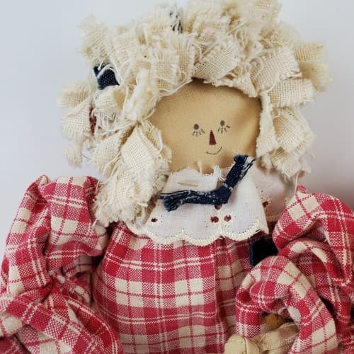 Vtg Primitive Handcrafted Folk Art Wired Fabric Raggedy Ann and Andy Style Dolls - Thumbnail 2