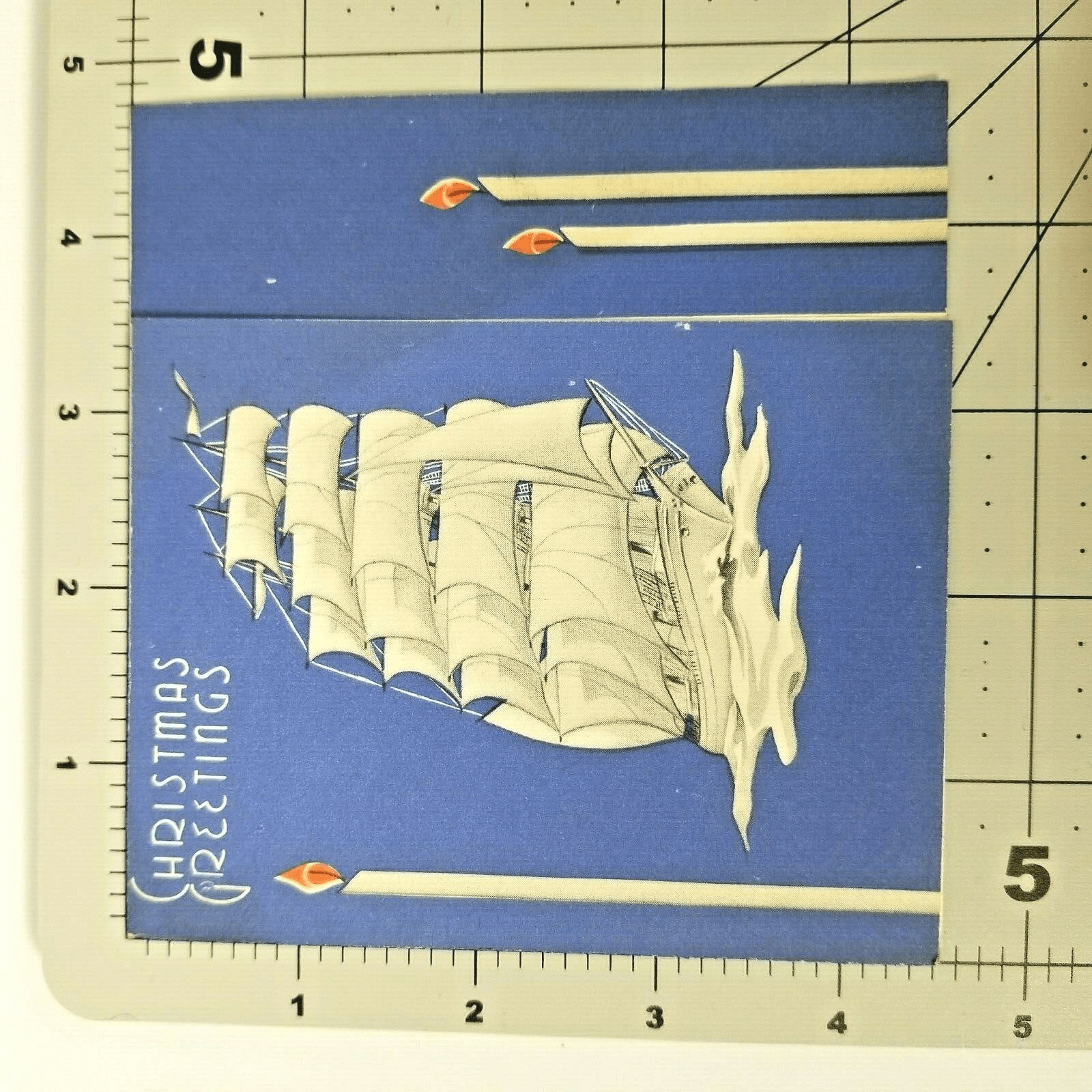 Vintage Christmas & New Years Card Clipper Ship Sailing Candles Ocean Water - Thumbnail 5