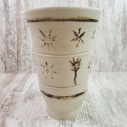 Studio Art Pottery Vase Cream Brown Signed Kamp Rustic Southwest Crude Rough - Thumbnail 3