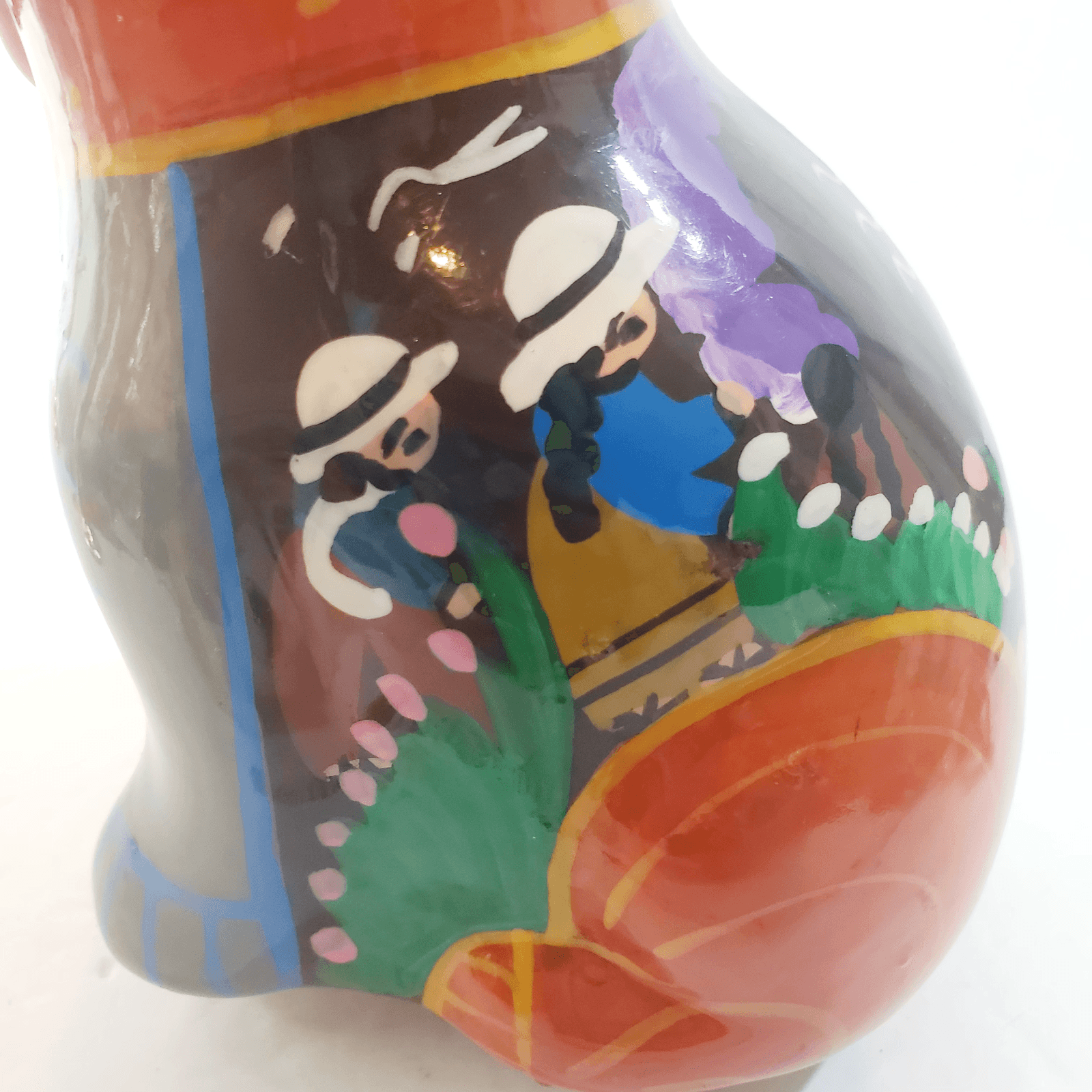 Mexican Folk Art Clay Pottery Hand Painted Glazed Village Cat Kitten Figurine 5" - Thumbnail 2