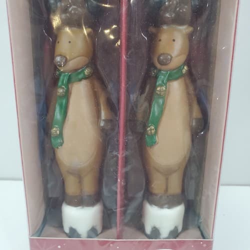 Set of 2 Russ Berrie Handpainted Santa & Reindeer Taper Christmas Candles NEW - Thumbnail 3
