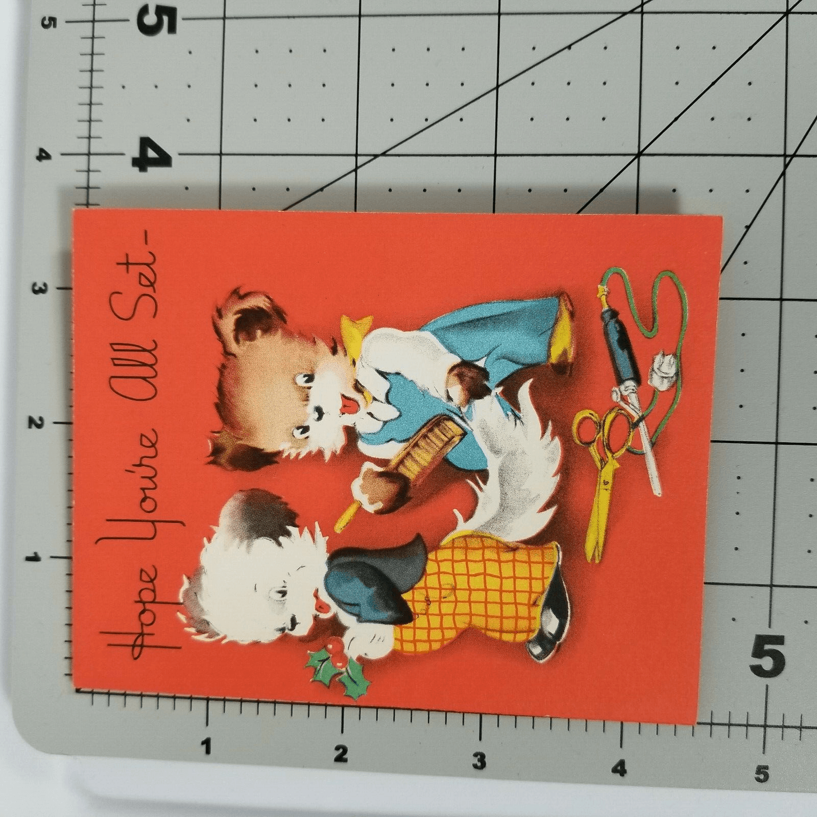 Vintage Christmas Card Bears Dressing Grooming Brushing Scissors S Co. 23 - Thumbnail 6