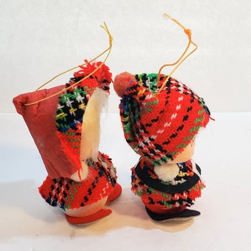 Vtg Japan Girl & Boy Tartan Plaid Christmas Ornament Holiday Figurine Flocked - Thumbnail 5