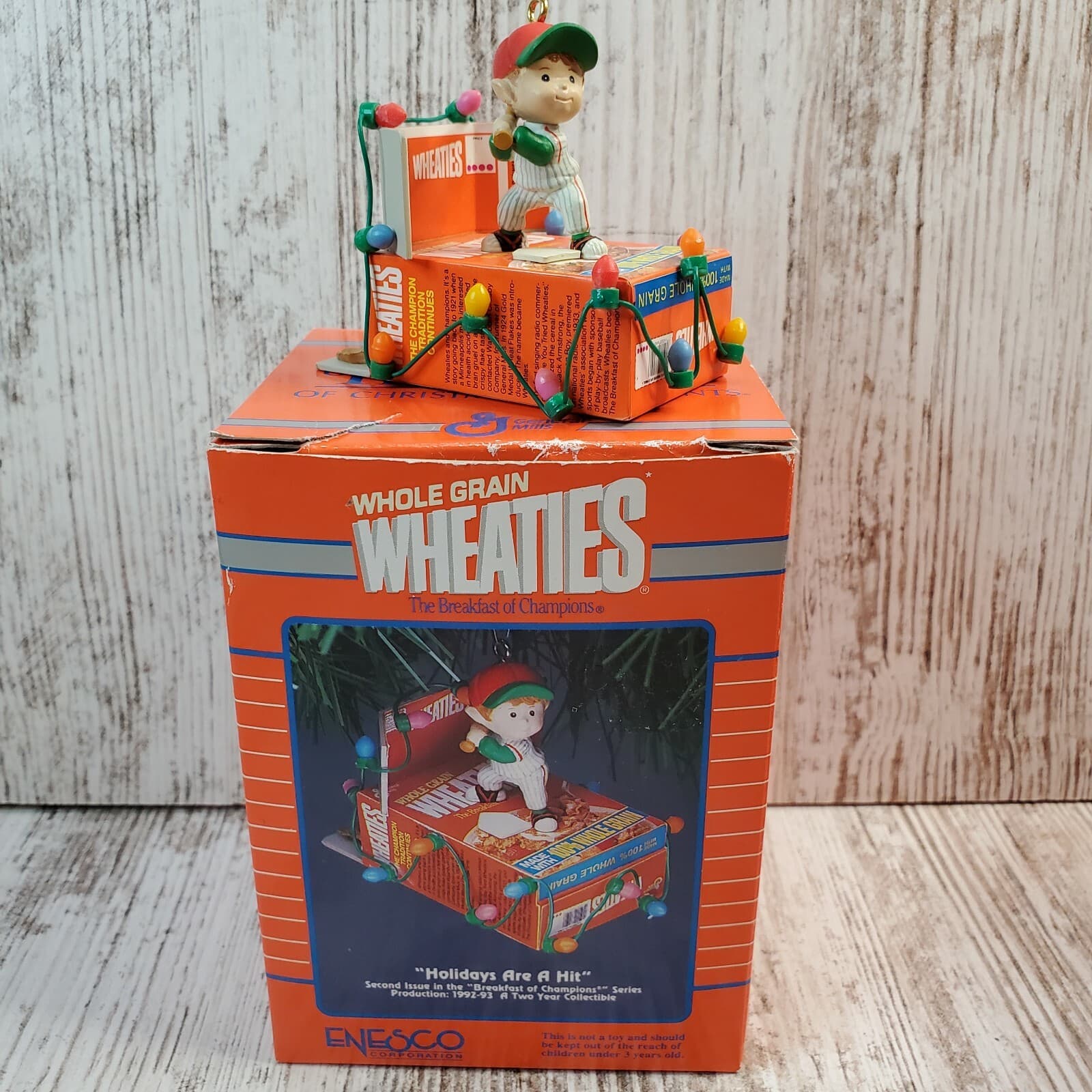 Vtg 1992 Enesco WHEATIES Cereal Baseball "Holidays are a Hit" Christmas Ornament - Thumbnail 2
