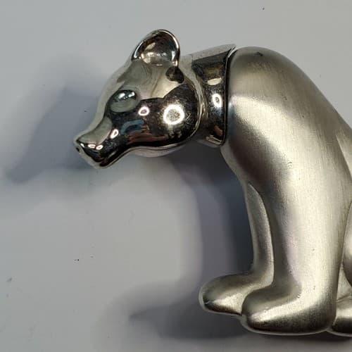 Vintage Liz Claiborne Polar Bear Brooch Brushed Shiny Silver Tone Pin Marked LC - Thumbnail 2