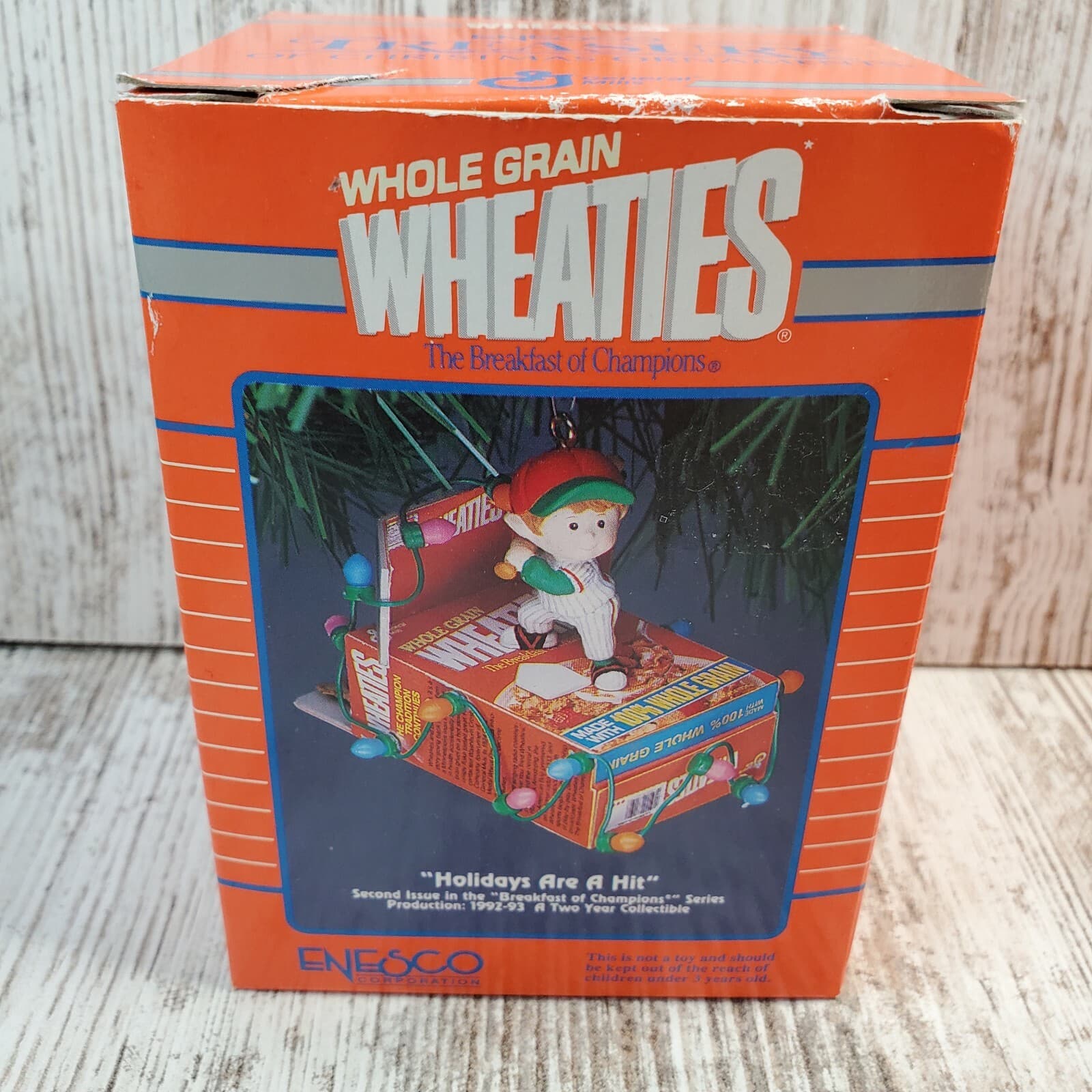 Vtg 1992 Enesco WHEATIES Cereal Baseball "Holidays are a Hit" Christmas Ornament - Thumbnail 3