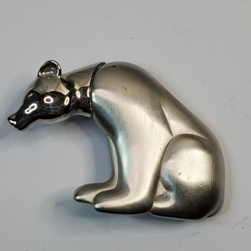 Vintage Liz Claiborne Polar Bear Brooch Brushed Shiny Silver Tone Pin Marked LC