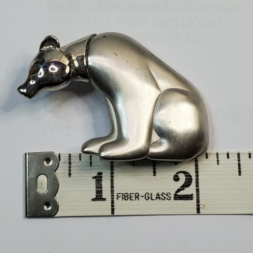 Vintage Liz Claiborne Polar Bear Brooch Brushed Shiny Silver Tone Pin Marked LC - Thumbnail 5