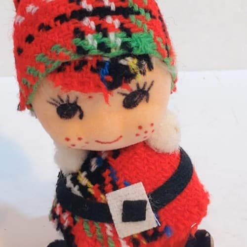 Vtg Japan Girl & Boy Tartan Plaid Christmas Ornament Holiday Figurine Flocked - Thumbnail 3