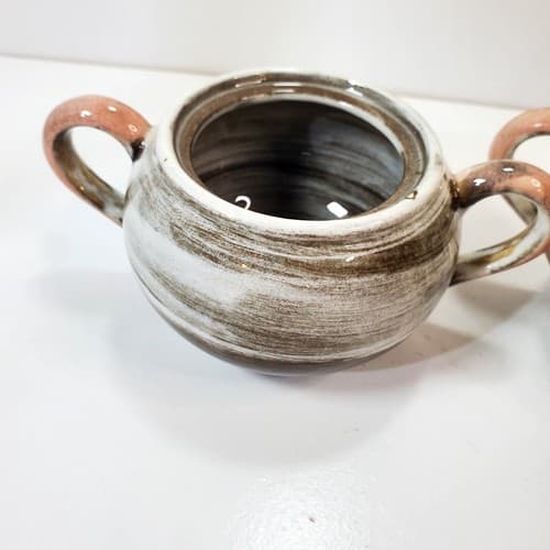 Vtg 1951 Santa Anita California Pottery Vreni Pink Brown Cream Sugar Set MCM - Thumbnail 8