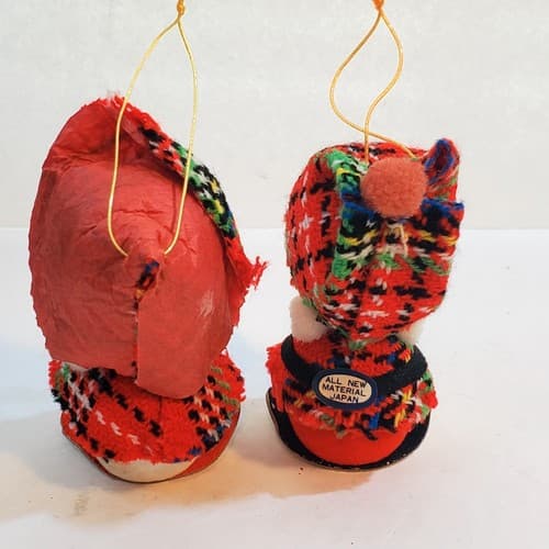 Vtg Japan Girl & Boy Tartan Plaid Christmas Ornament Holiday Figurine Flocked - Thumbnail 6