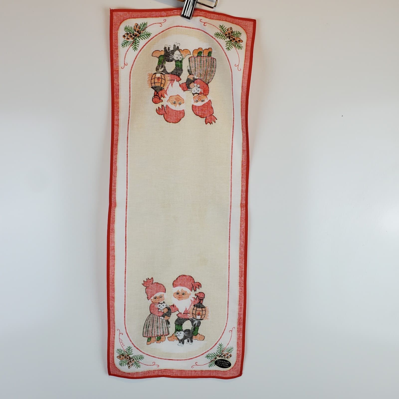 Vintage Stil Dukar Sweden Table Runner Dresser Scarf 9.5 in x 24 in Elves Cat - Thumbnail 5