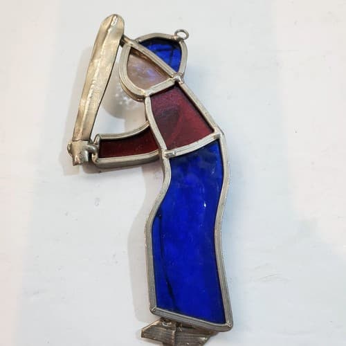 Vintage Thick Stained Glass Sun Catchers Baseball Player Batter Hanging - Thumbnail 2