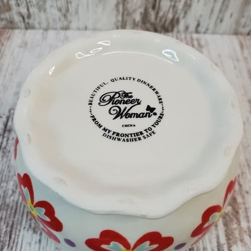 Pioneer Woman White Red Blue Floral Sugar Bowl w/ Lid Farmhouse Crock 5" - Thumbnail 4