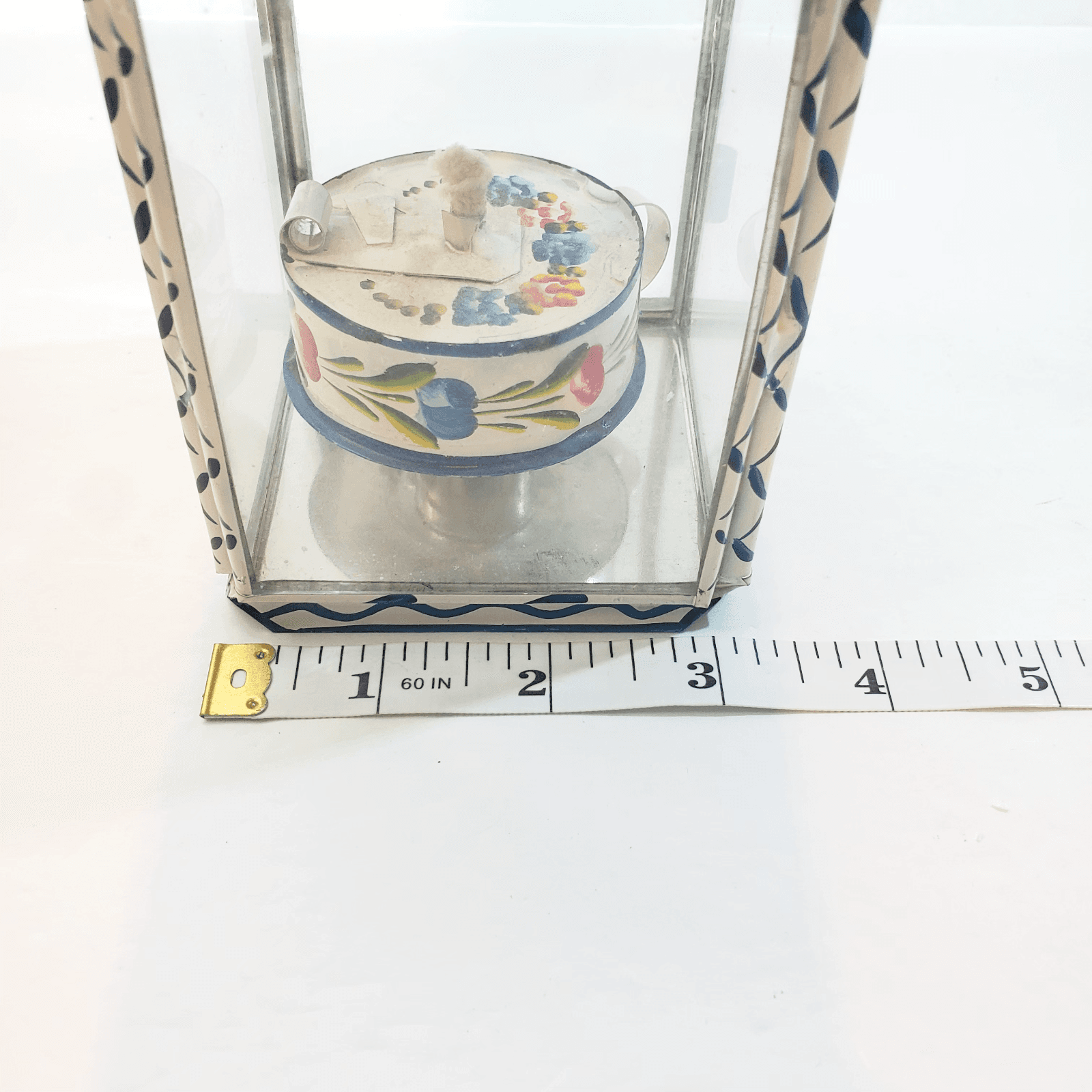 Vintage Primitive Folk Art Tin & Glass Hand Painted Floral Oil Lantern Portugal - Thumbnail 11