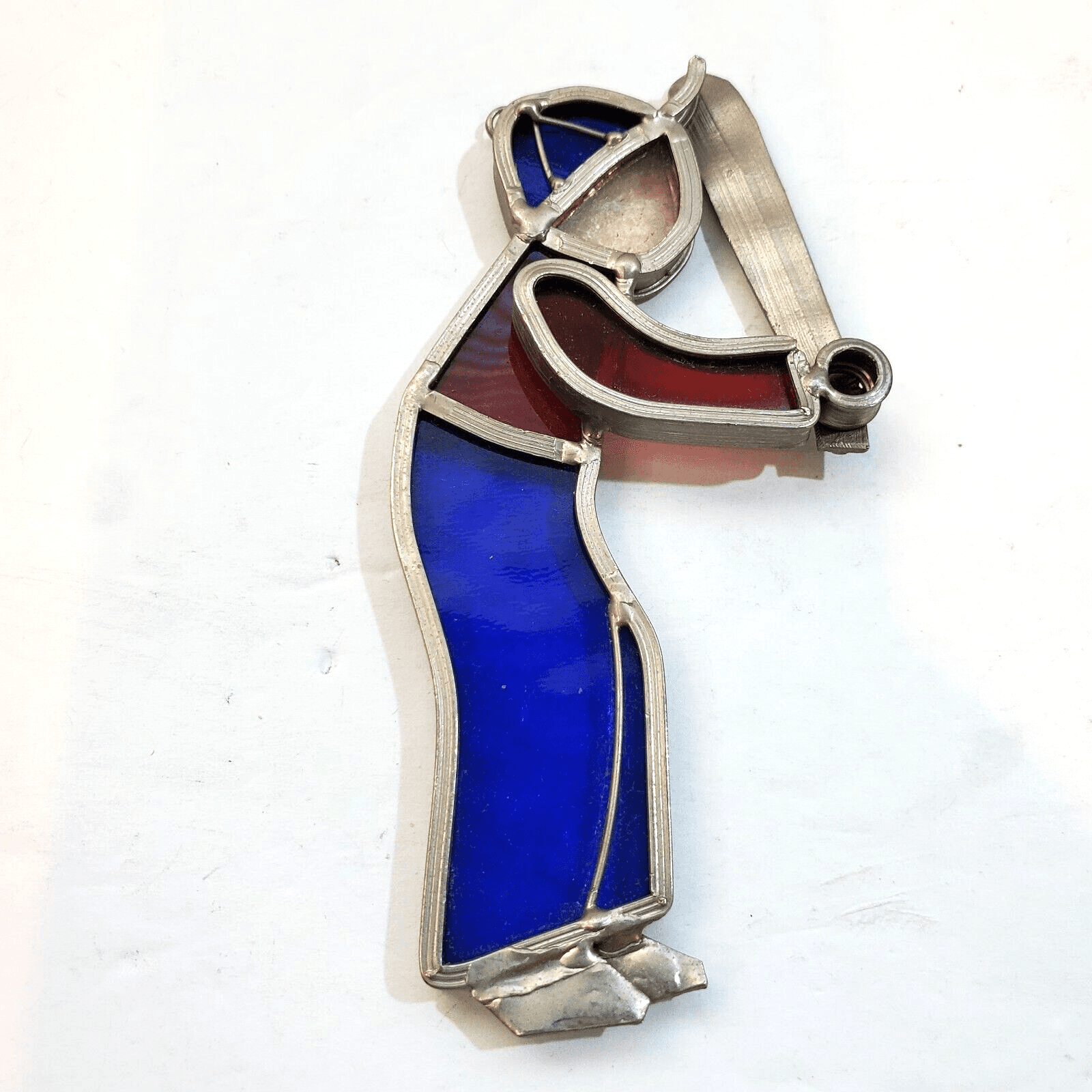 Vintage Thick Stained Glass Sun Catchers Baseball Player Batter Hanging