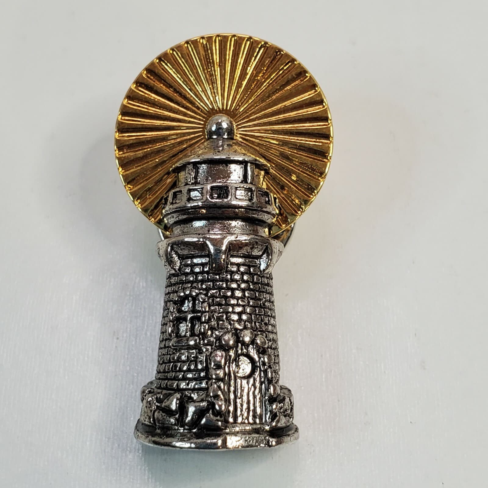 Vintage Avon Two Tone Silver & Gold Color Christian Light House Lapel Pin