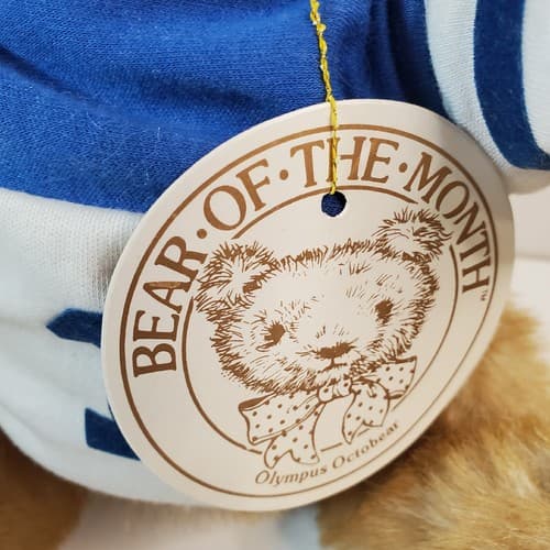 Vintage 1984 GORHAM Plush Bear Of The Month Jointed Olympus Octobear Jersey Tag - Thumbnail 3
