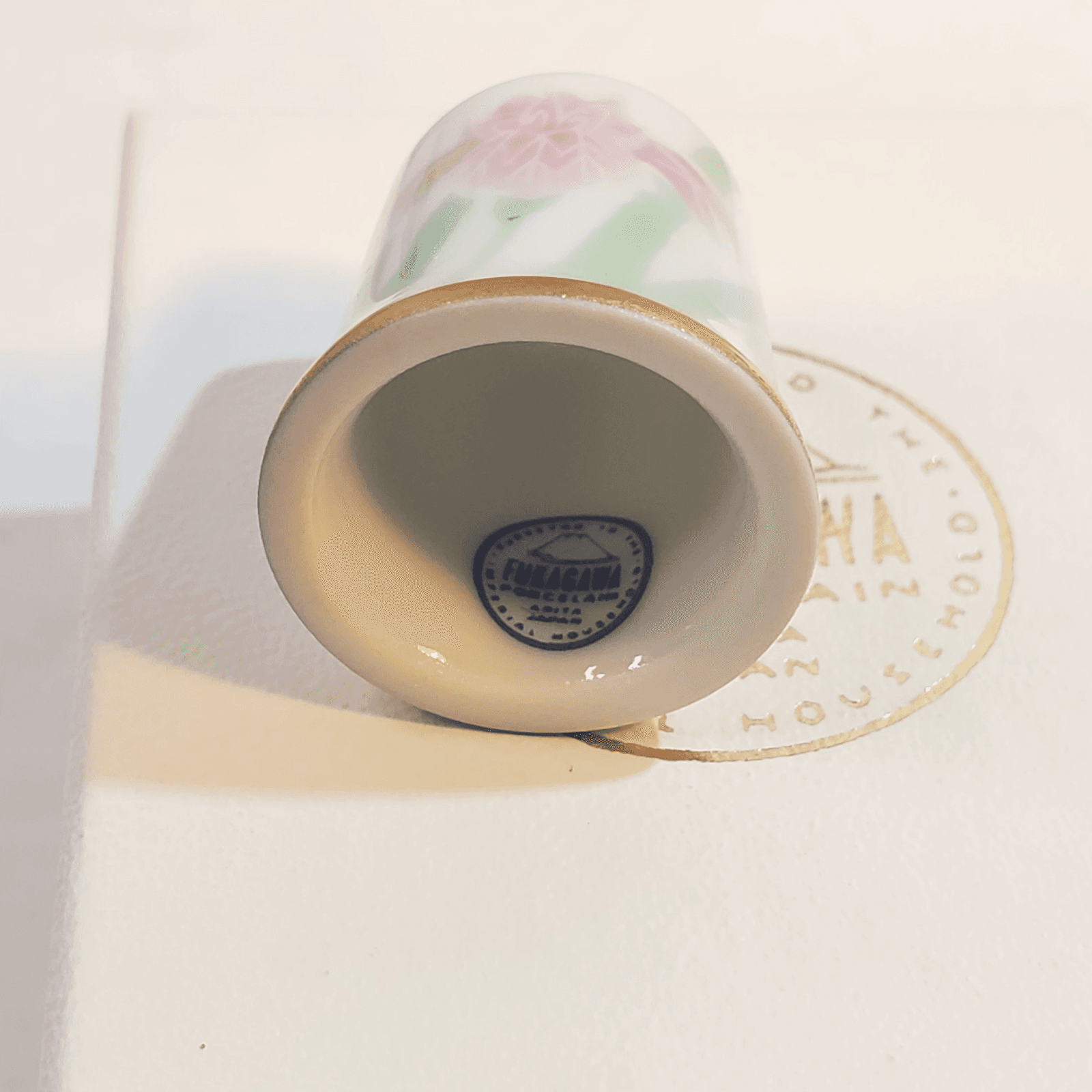 Vintage FUKAGAWA Porcelain Hand Painted Pink Flower Sewing Thimble Arita Japan - Thumbnail 8