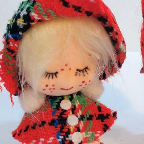 Vtg Japan Girl & Boy Tartan Plaid Christmas Ornament Holiday Figurine Flocked - Thumbnail 2