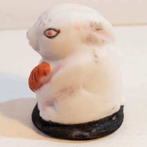 Vintage Ceramic Porcelain Bunny Rabbit Holding Carrot Easter Collectible Thimble - Thumbnail 4