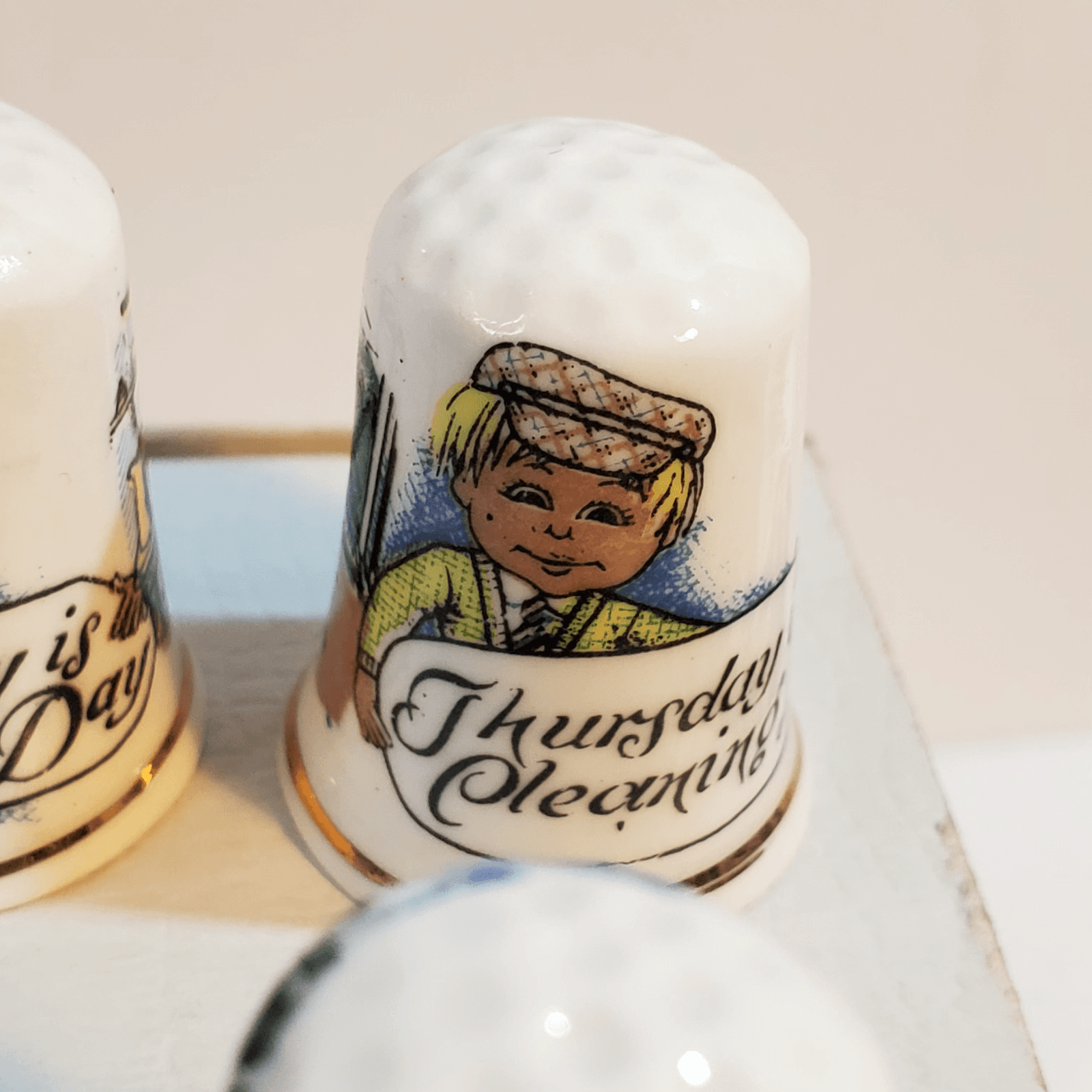 Vintage Birchcroft 7 Days of the Week Thimble Set Fine Bone China United Kingdom - Thumbnail 8