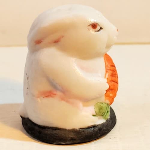Vintage Ceramic Porcelain Bunny Rabbit Holding Carrot Easter Collectible Thimble - Thumbnail 2