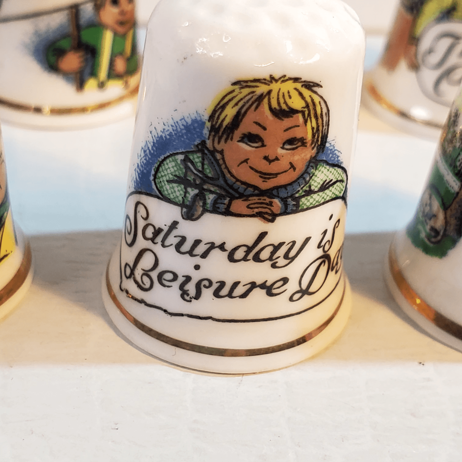 Vintage Birchcroft 7 Days of the Week Thimble Set Fine Bone China United Kingdom - Thumbnail 3