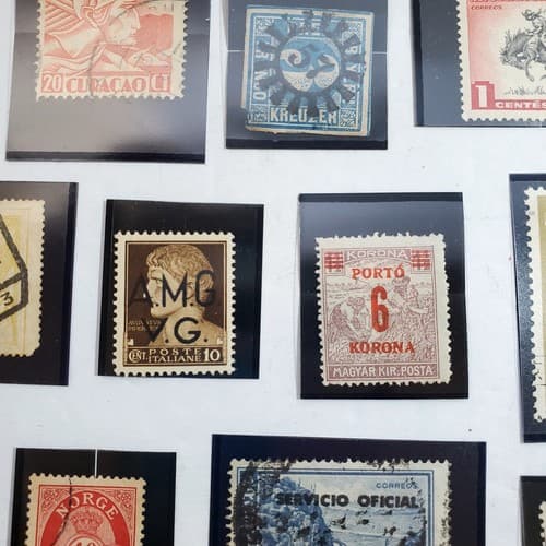 Various Worldwide Foreign Postage Stamps Lot Of 20 w/ Black Split Mounts S111 - Thumbnail 8