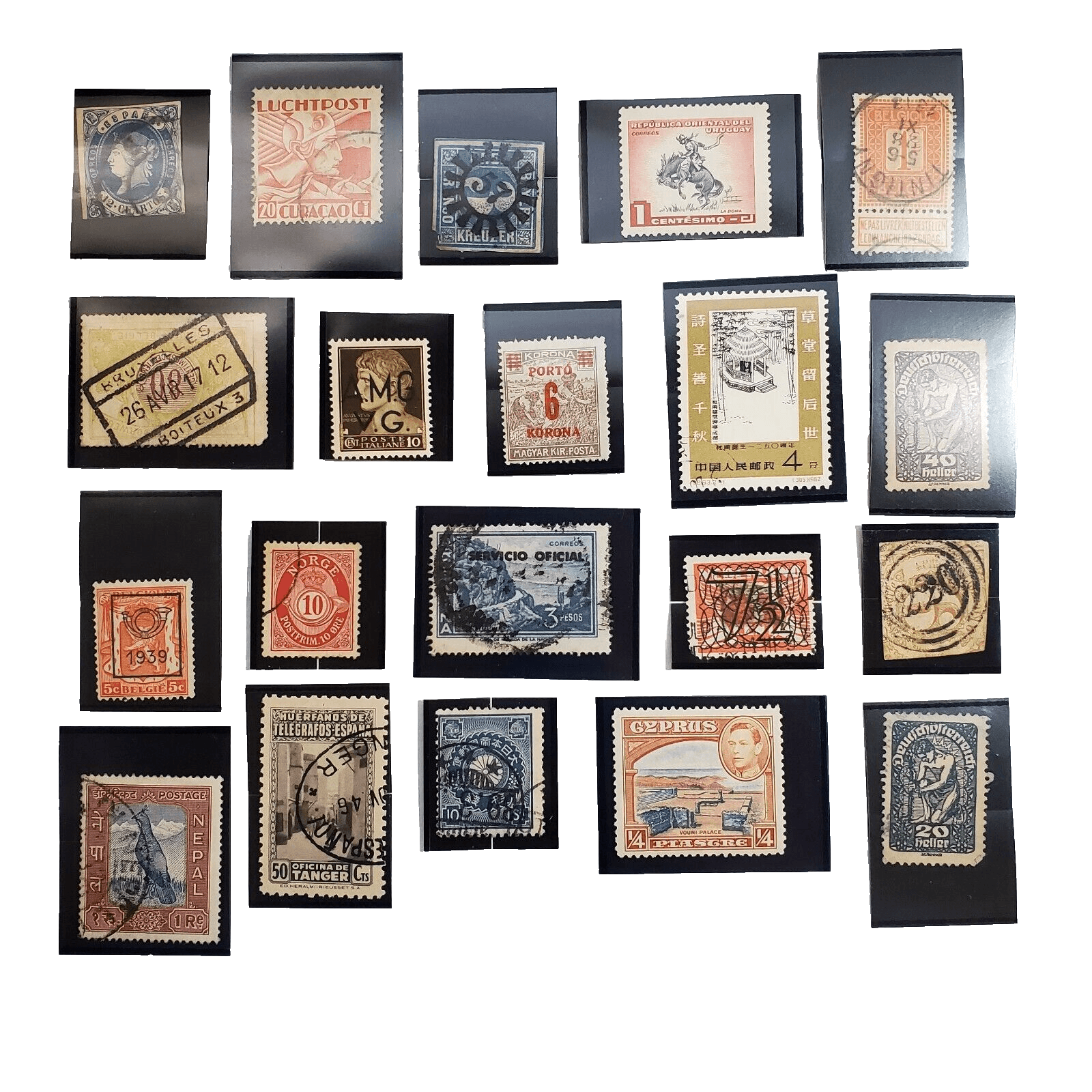 Various Worldwide Foreign Postage Stamps Lot Of 20 w/ Black Split Mounts S111