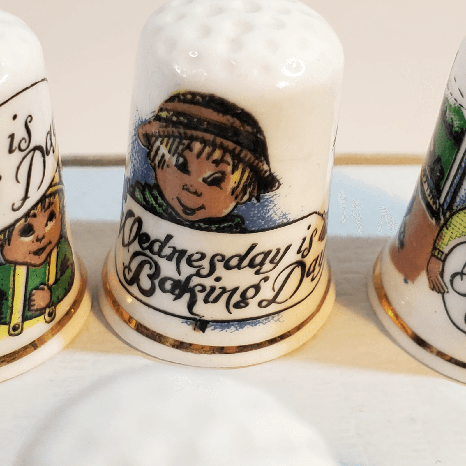 Vintage Birchcroft 7 Days of the Week Thimble Set Fine Bone China United Kingdom - Thumbnail 7