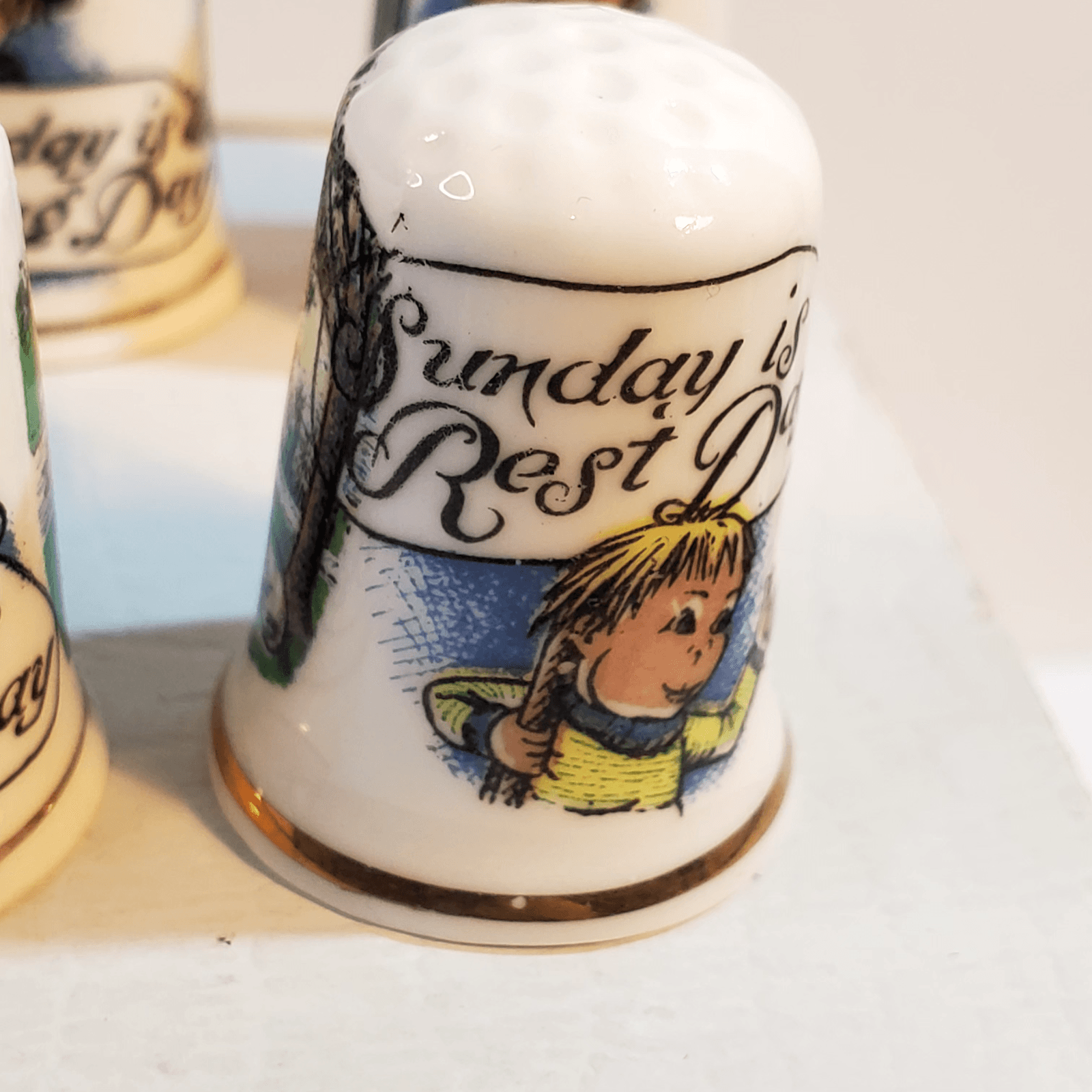 Vintage Birchcroft 7 Days of the Week Thimble Set Fine Bone China United Kingdom - Thumbnail 4