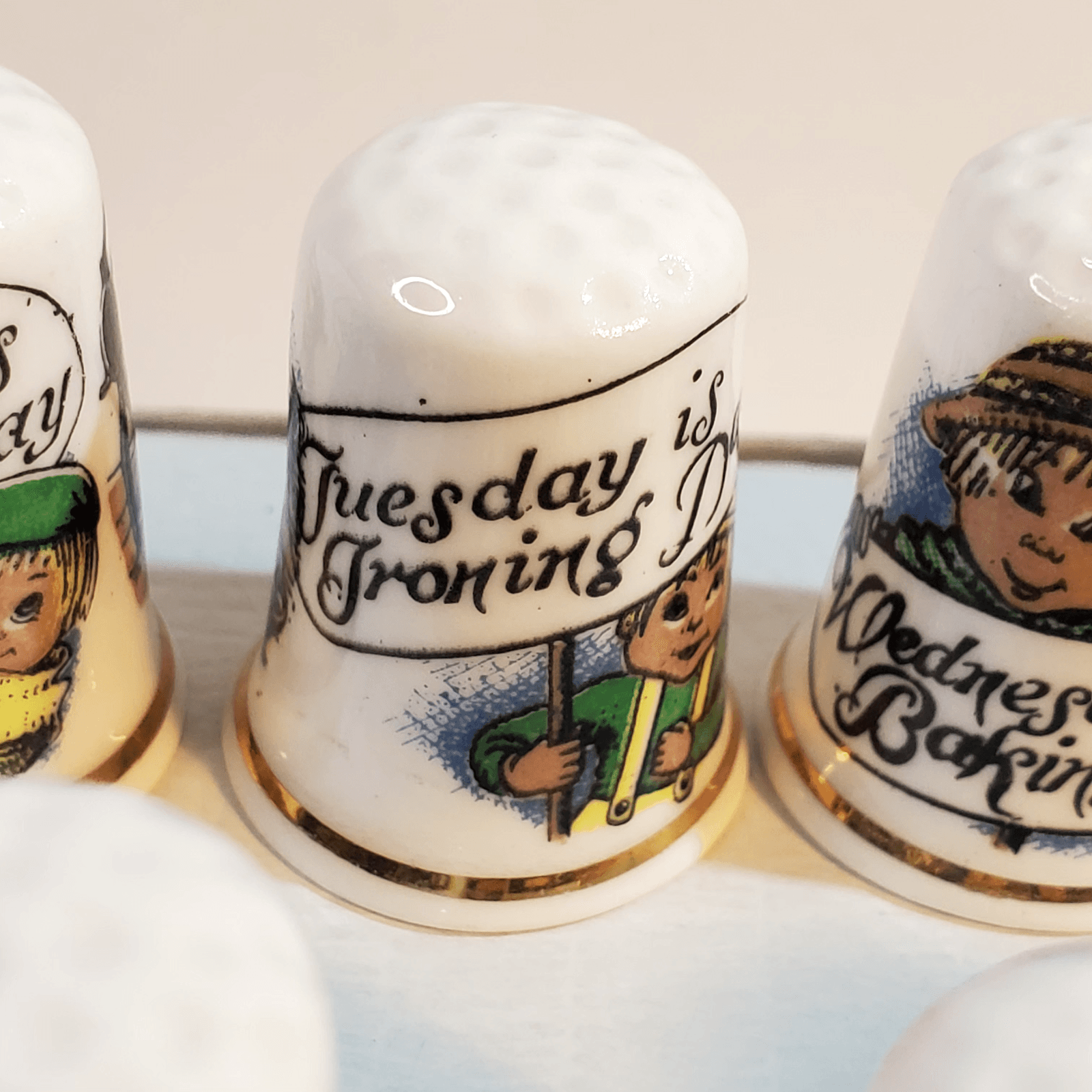 Vintage Birchcroft 7 Days of the Week Thimble Set Fine Bone China United Kingdom - Thumbnail 6