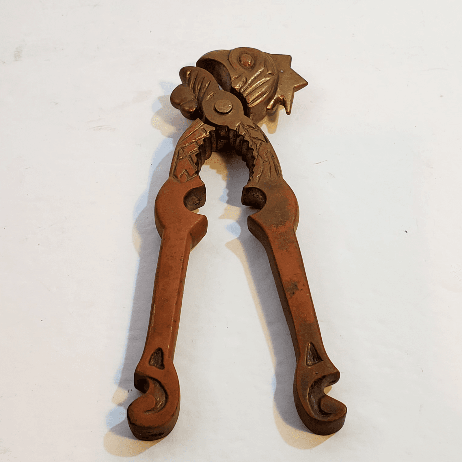 Vintage Brass Hinged 6" Nut Cracker w/ Bird Eagle Chicken Head Patina - Thumbnail 4