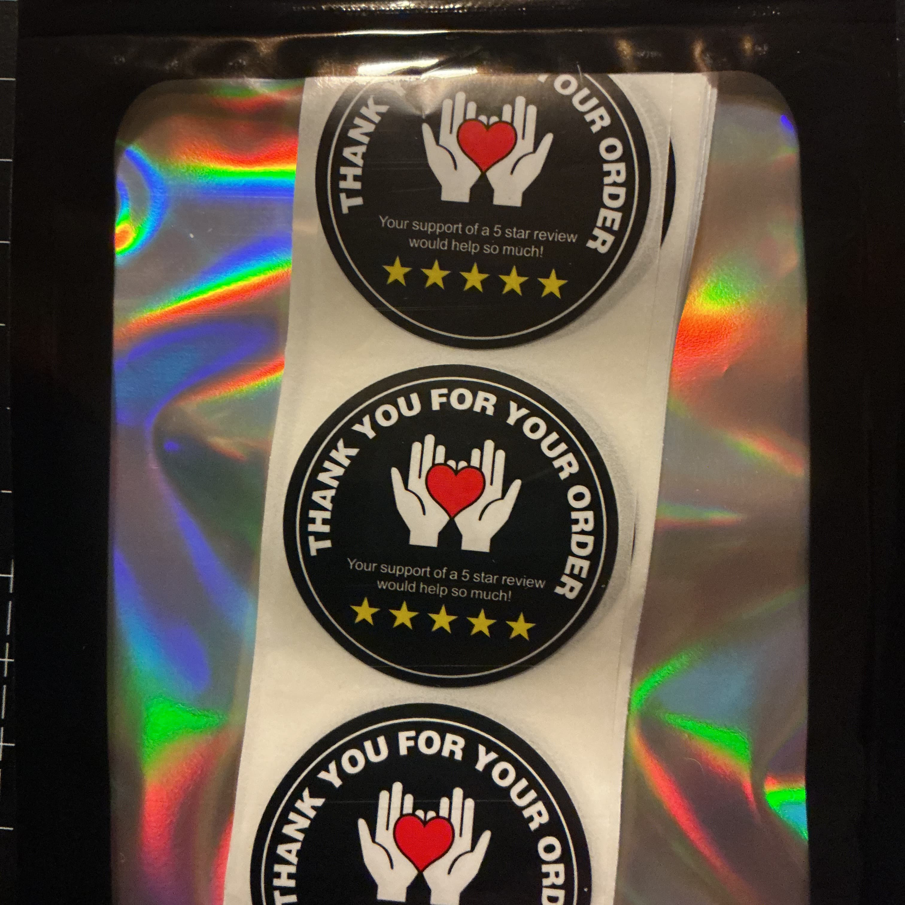 ★ 30 Thank You for Your Order 5-Star Review Stickers with Heart Hands - Thumbnail 2