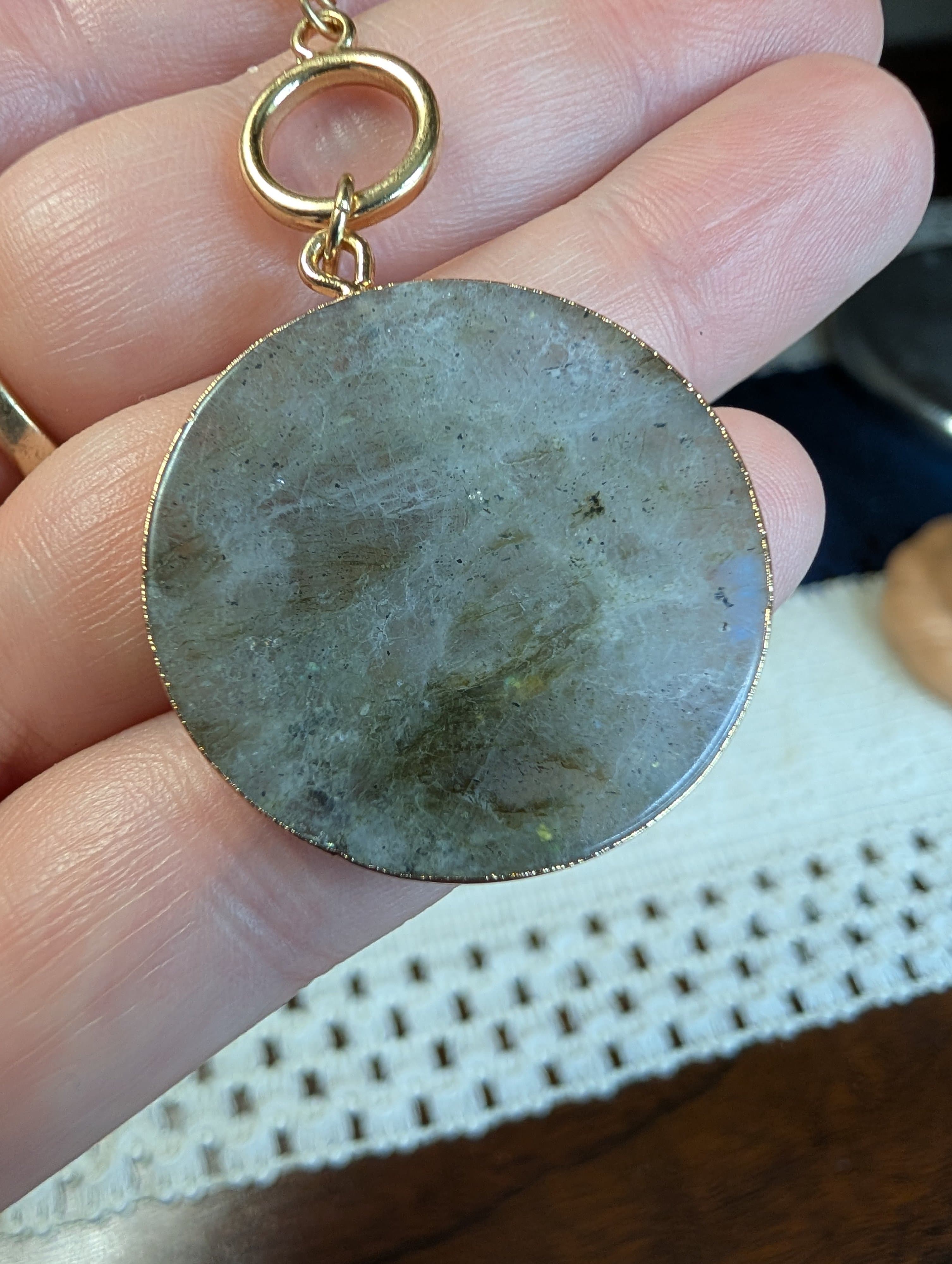 Gold Tone Toggle Necklace With Labradorite Pendant Necklace Adjustable length - Thumbnail 4