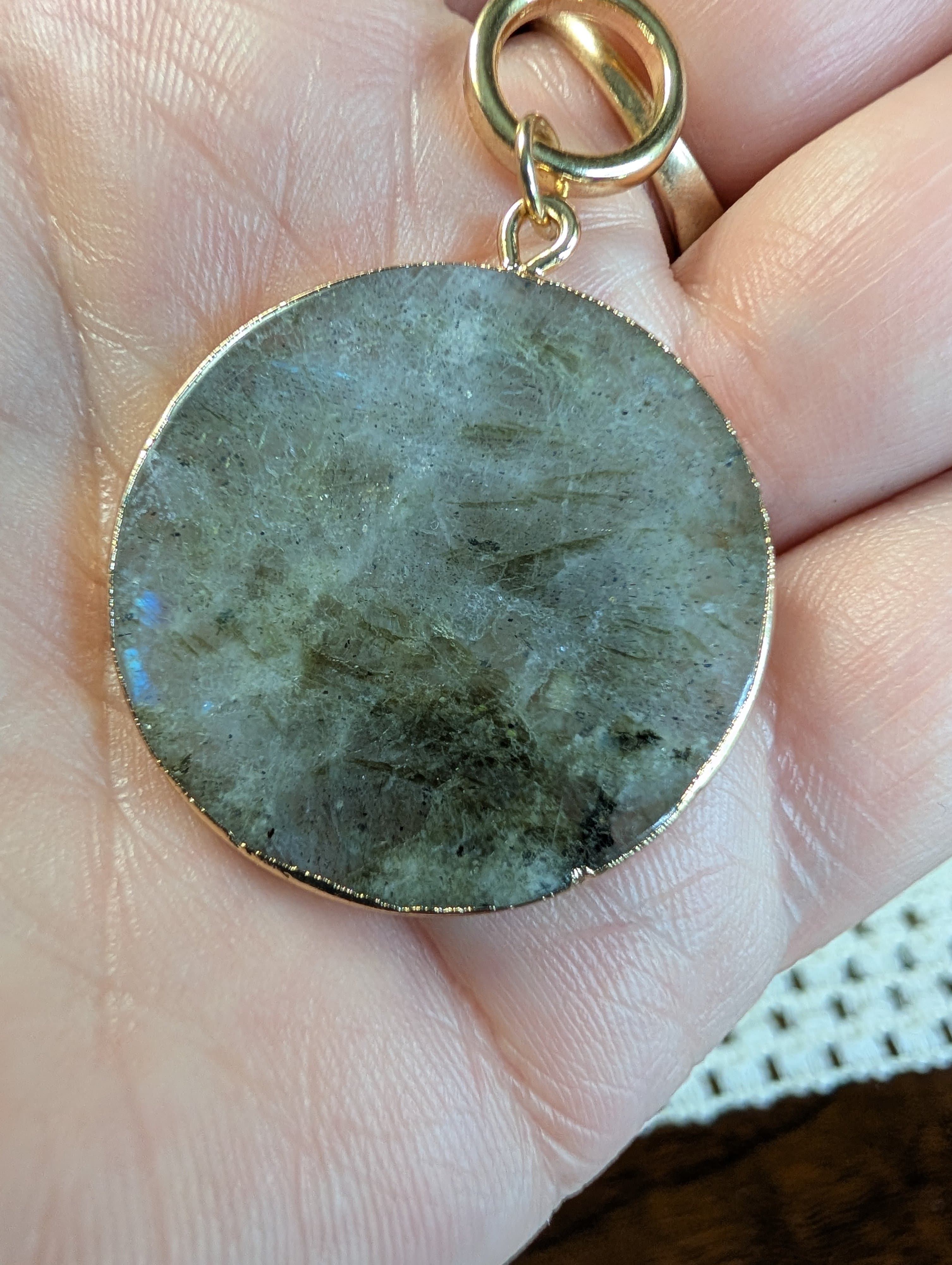 Gold Tone Toggle Necklace With Labradorite Pendant Necklace Adjustable length - Thumbnail 5