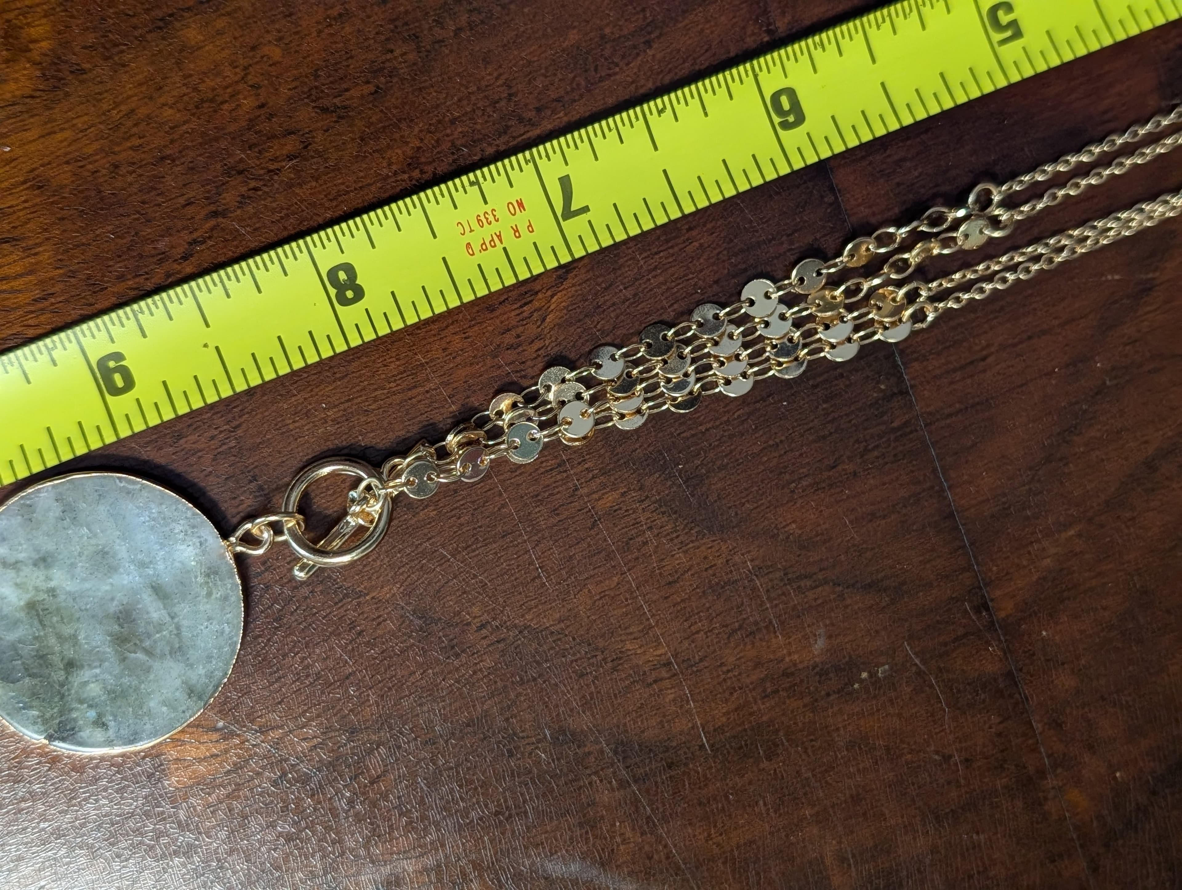 Gold Tone Toggle Necklace With Labradorite Pendant Necklace Adjustable length - Thumbnail 6